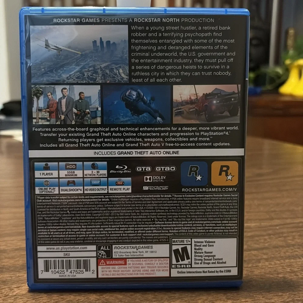PS4 Grand Theft Auto V 5 Video Game